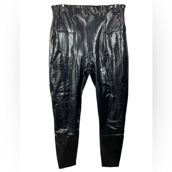 Spanx Faux Patent Leather Black Leggings Size LARGE Style 20301R - Picture 4 of 13